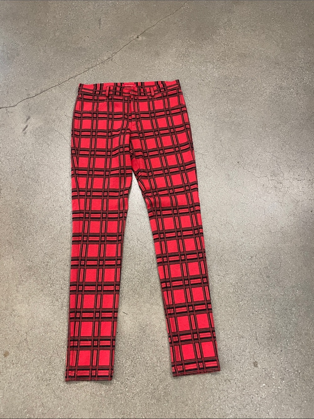 Red Plaid Stretch Leggings for Women